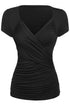 Sexy Black Ruched Short Sleeve Wrap Top